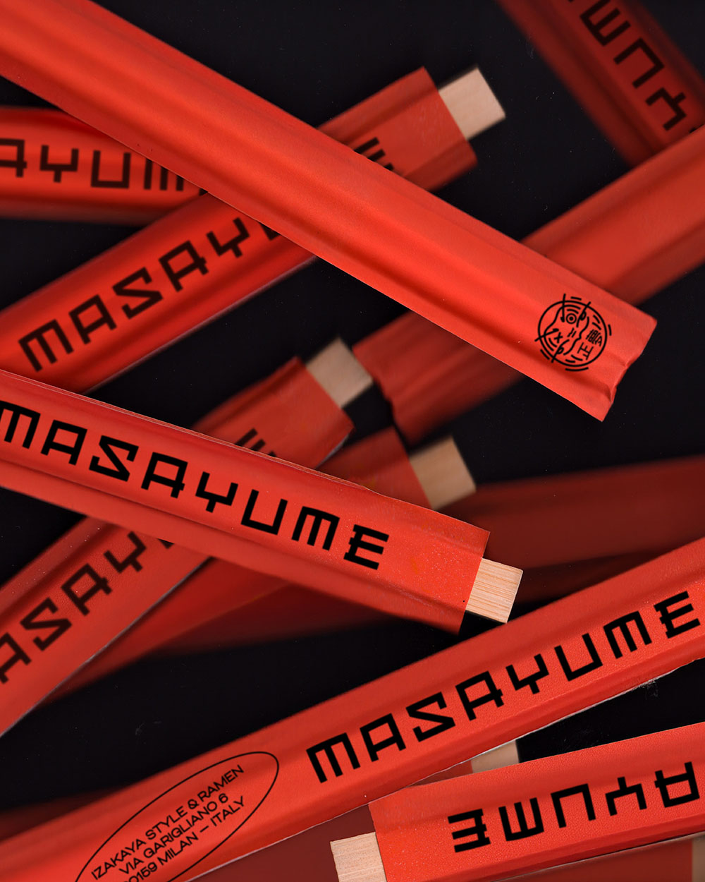 Masayume Milano Ramen Restaurant, Daruma Logo on chopsticks