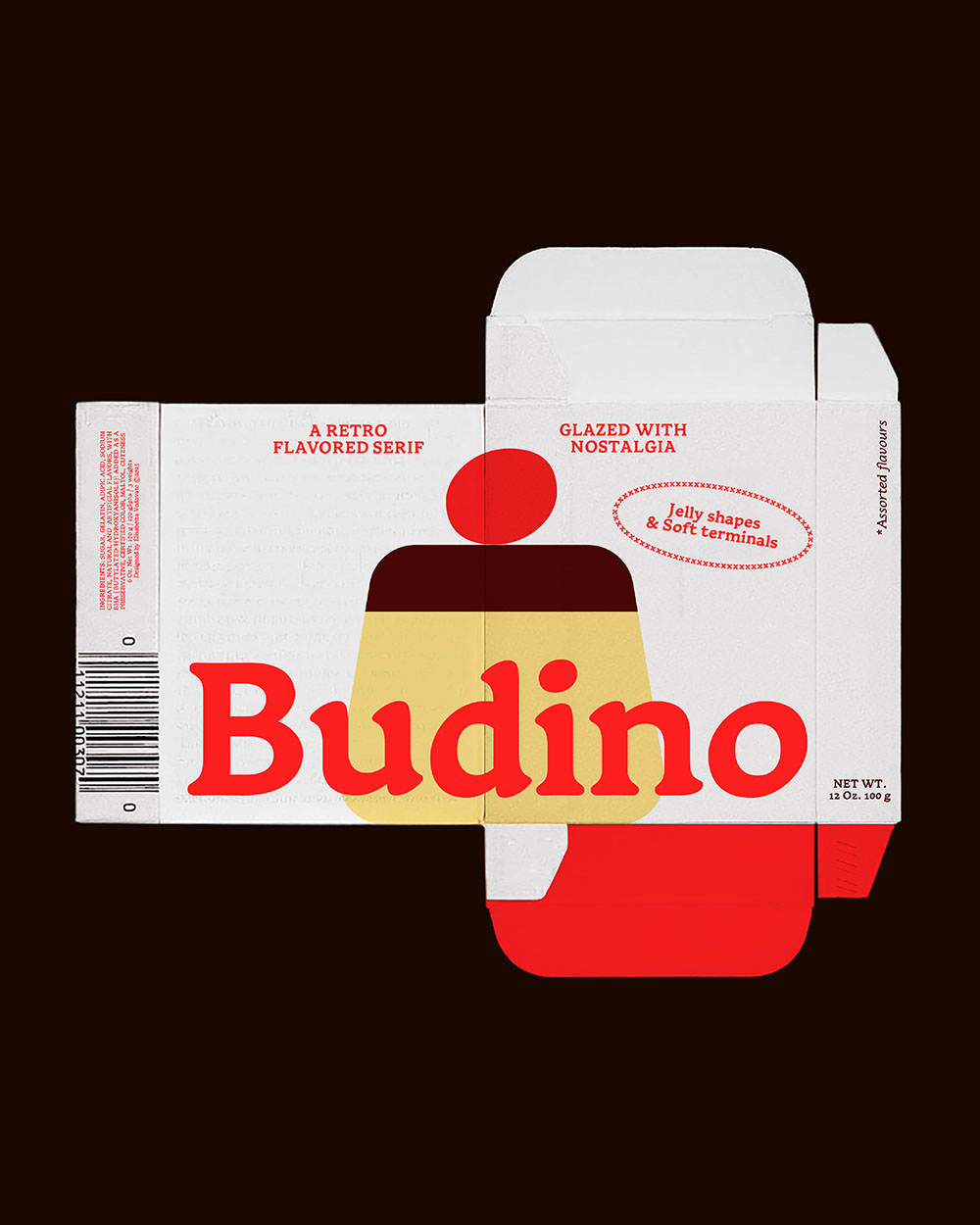 Budino Typeface Paper Packaging, Type design by Elisabetta Vedovato, Uoi Studio