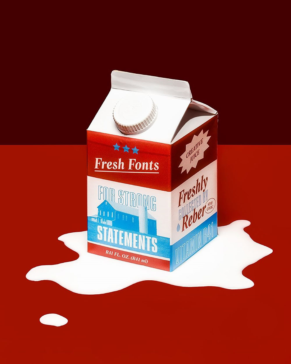Reber R41 Typographic Packaging for Set Design, Fresh Fonts Milk Carton
