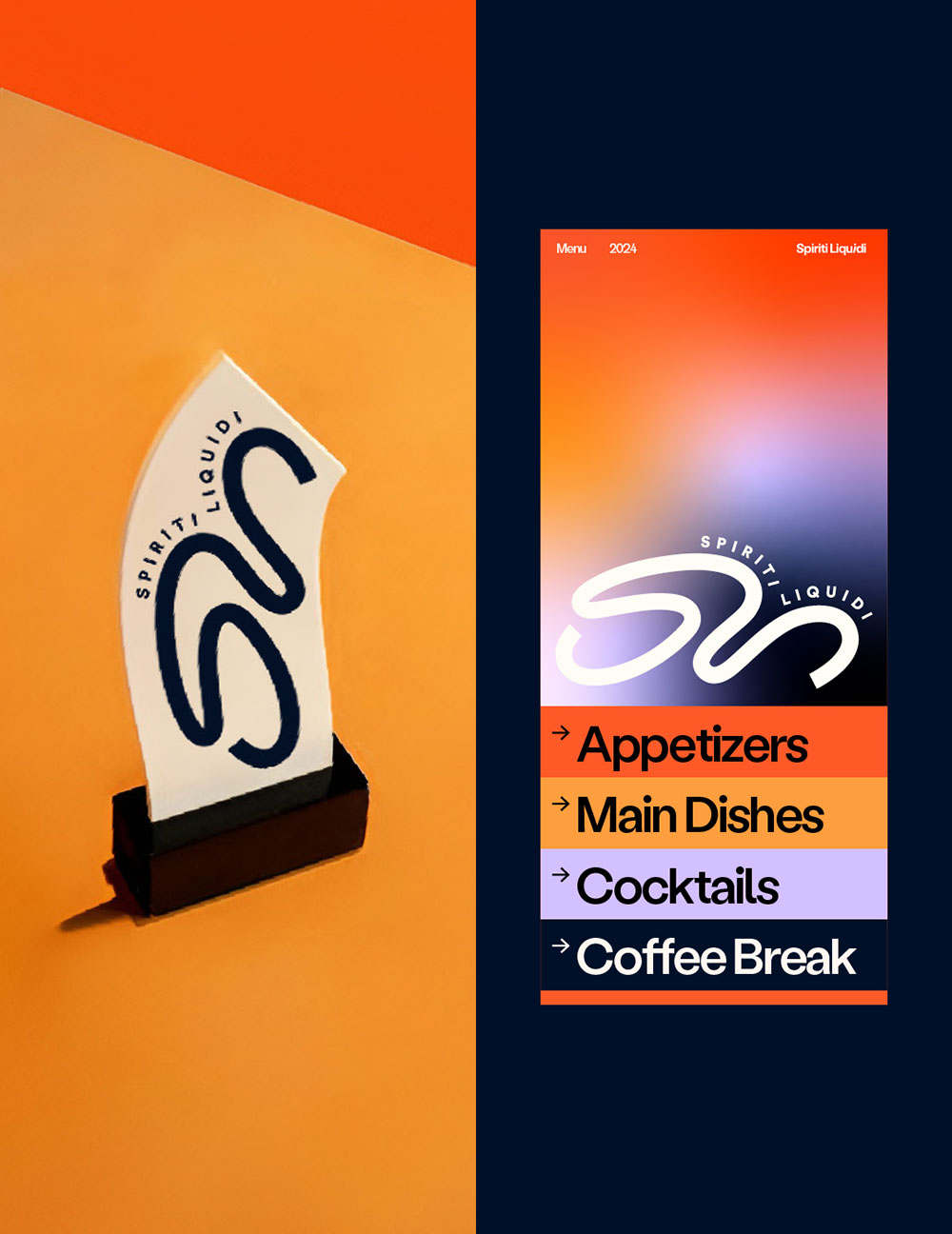 Spiriti Liquidi Brand Identity Applications, Menu and Logo