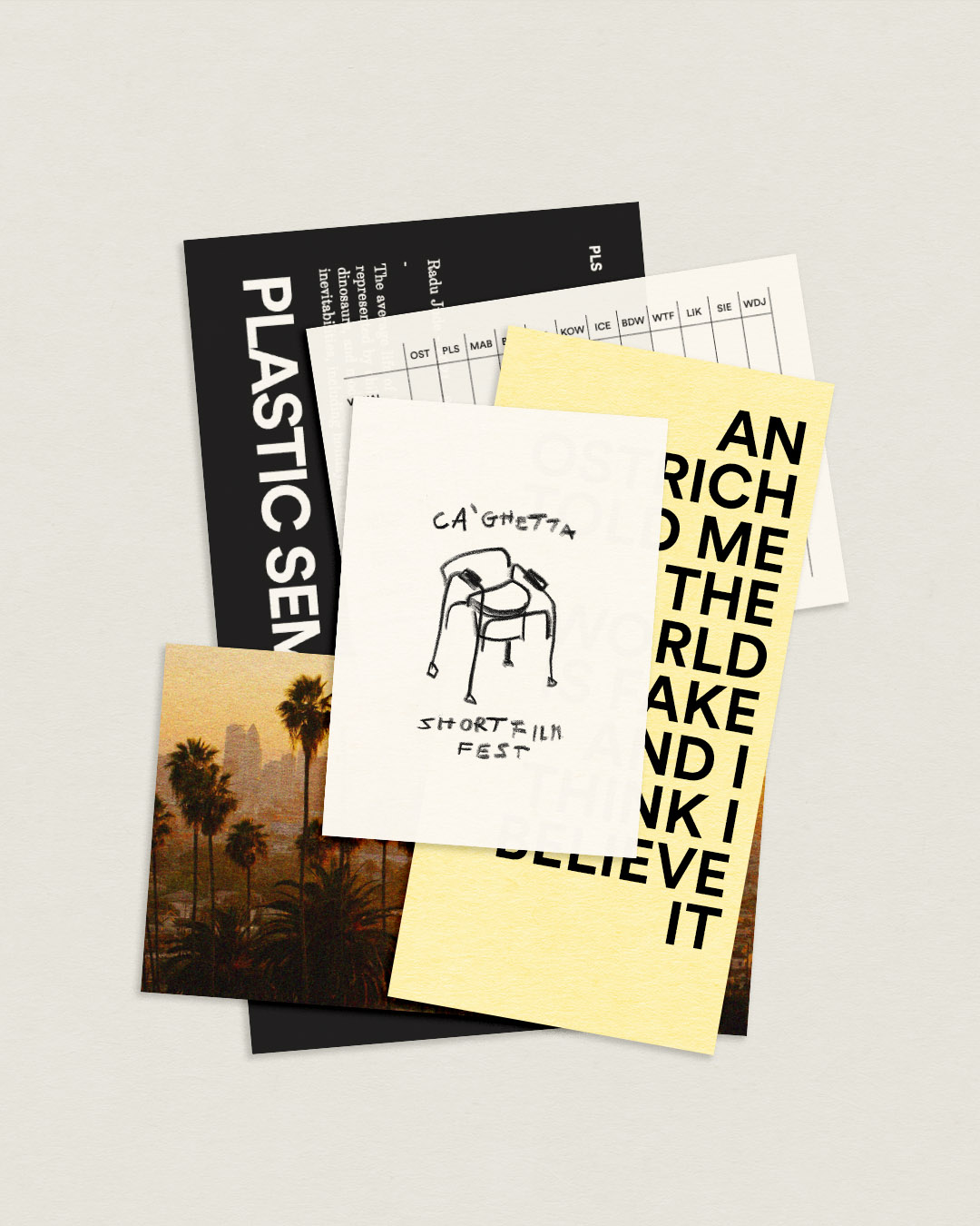 Caghetta Short Film Festival Visual Identity, Sketched Logo, Postcard and movie card