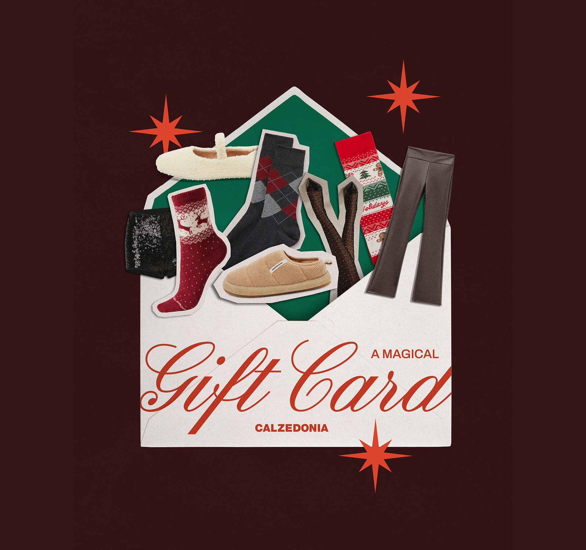 Calzedonia Christmas Guide to magical gifts - collage gift card envelope, graphic design