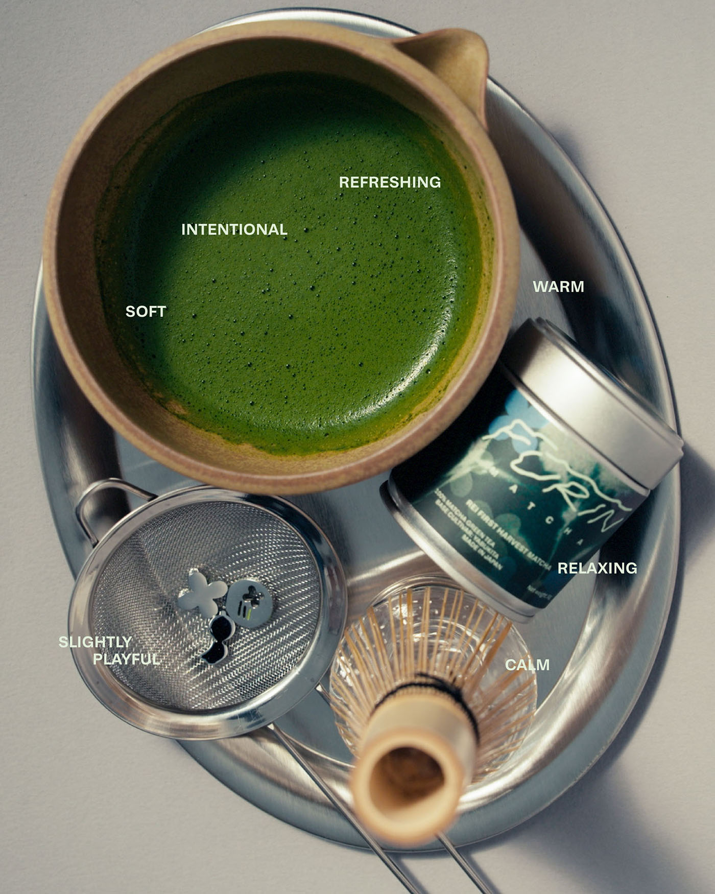 Furin Matcha | Tin Packaging and label with matcha tools - Uoi Studio